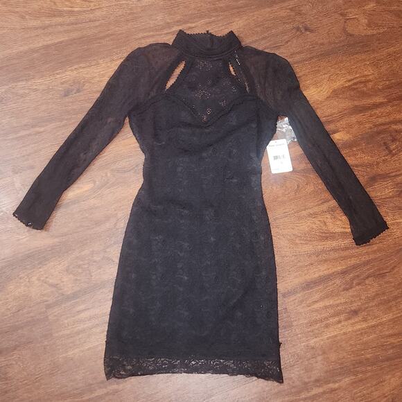 Free People Karlton Black Lace 3/4 Sleeve Backless Mini Dress XS - Picture 5 of 12